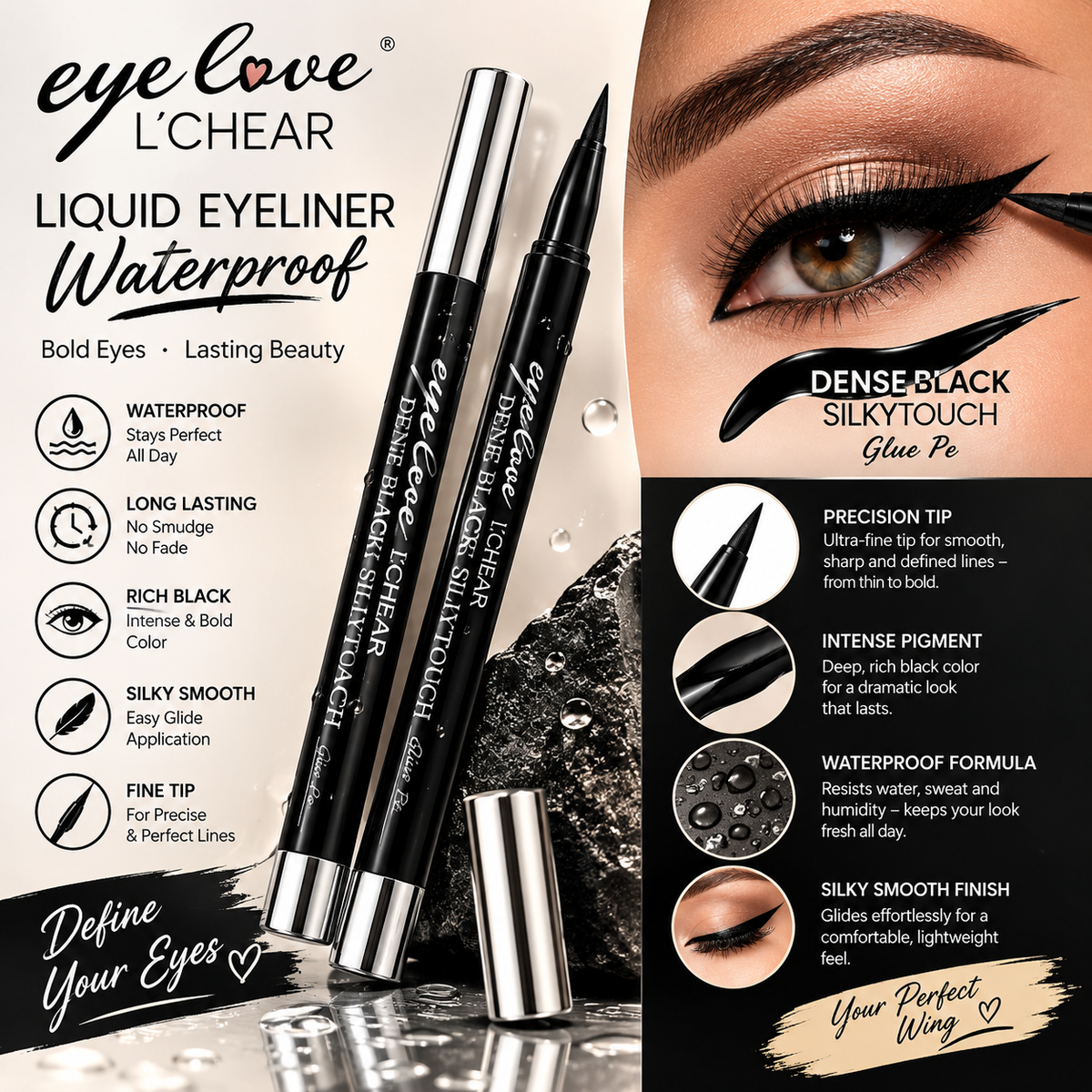 Liquid Eyeliner - Waterproof Matte Finish for Sharp Wings
